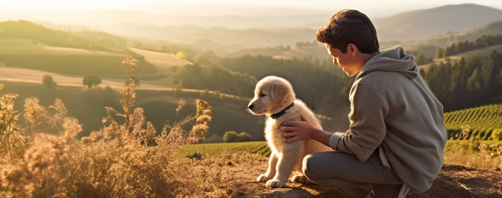 white lab puppy looking up for guidance